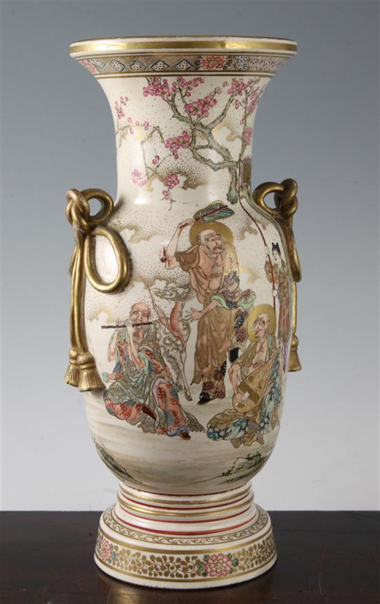 A Japanese Satsuma pottery vase, early 20th century, 32.5cm, neck restored